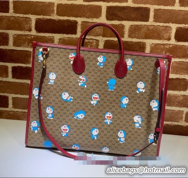 Trendy Design Doraemon x Gucci GG Canvas Large Tote Bag 653952 Beige/Red 2021