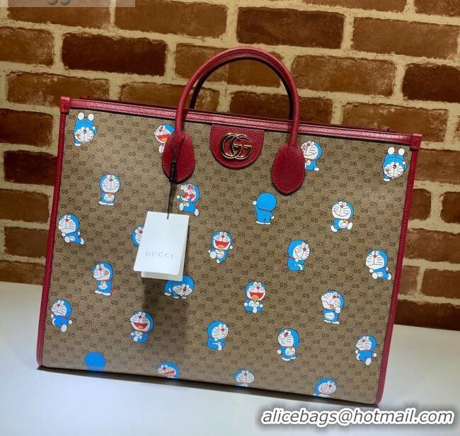 Trendy Design Doraemon x Gucci GG Canvas Large Tote Bag 653952 Beige/Red 2021