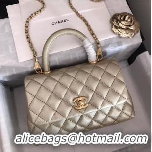 Top Quality Chanel original Caviar leather flap bag top handle A92290 Light gold&Gold-Tone Metal