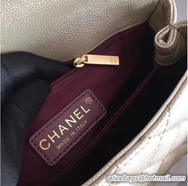 Top Quality Chanel original Caviar leather flap bag top handle A92290 Light gold&Gold-Tone Metal