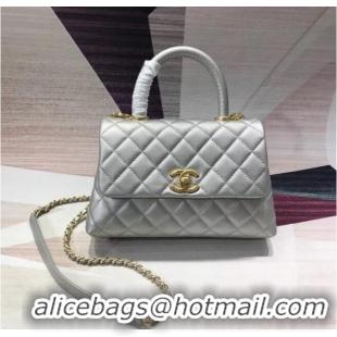 Market Sells Chanel original Caviar leather flap bag top handle A92290 silvery &gold-Tone Metal