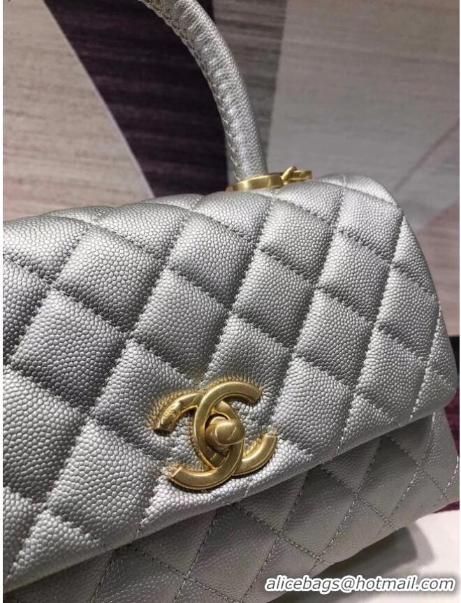 Market Sells Chanel original Caviar leather flap bag top handle A92290 silvery &gold-Tone Metal