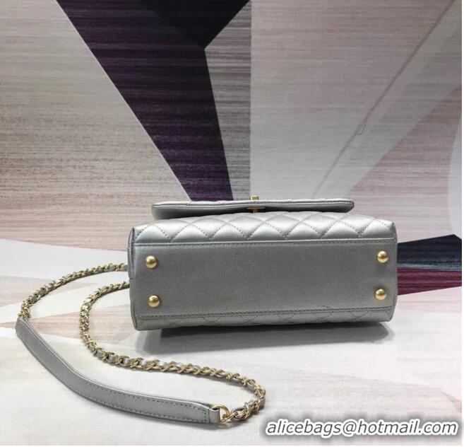 Market Sells Chanel original Caviar leather flap bag top handle A92290 silvery &gold-Tone Metal