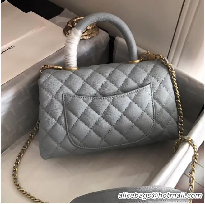 Well Crafted Chanel original Caviar leather flap bag top handle A92290 light blue&Gold-Tone Metal