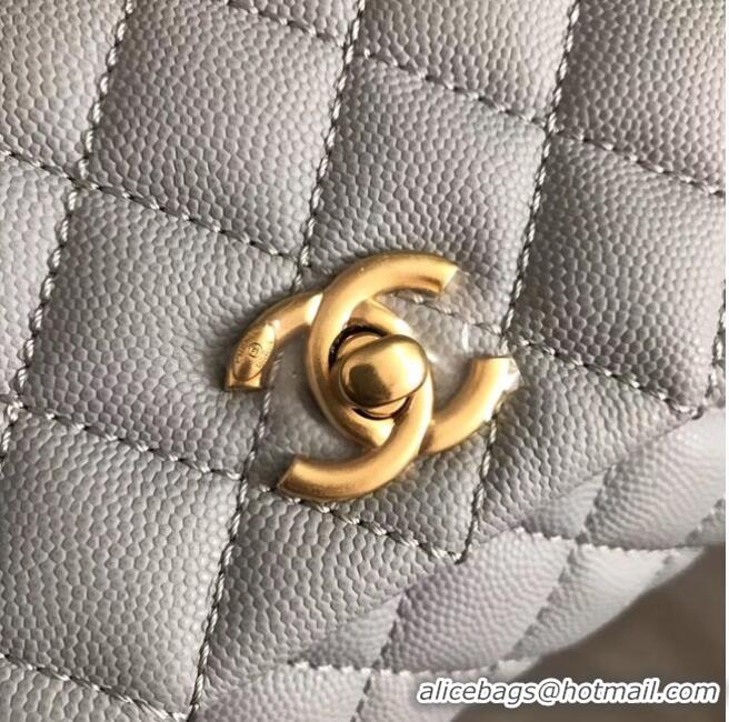 Well Crafted Chanel original Caviar leather flap bag top handle A92290 light blue&Gold-Tone Metal