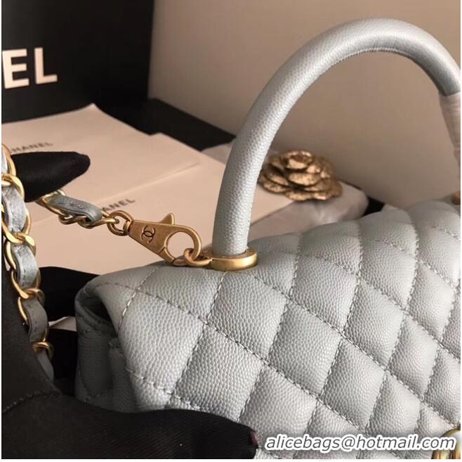 Well Crafted Chanel original Caviar leather flap bag top handle A92290 light blue&Gold-Tone Metal