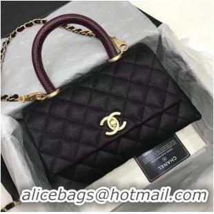 Famous Brand Chanel Classic Top Handle Bag black Cannage Pattern A92290 Gold