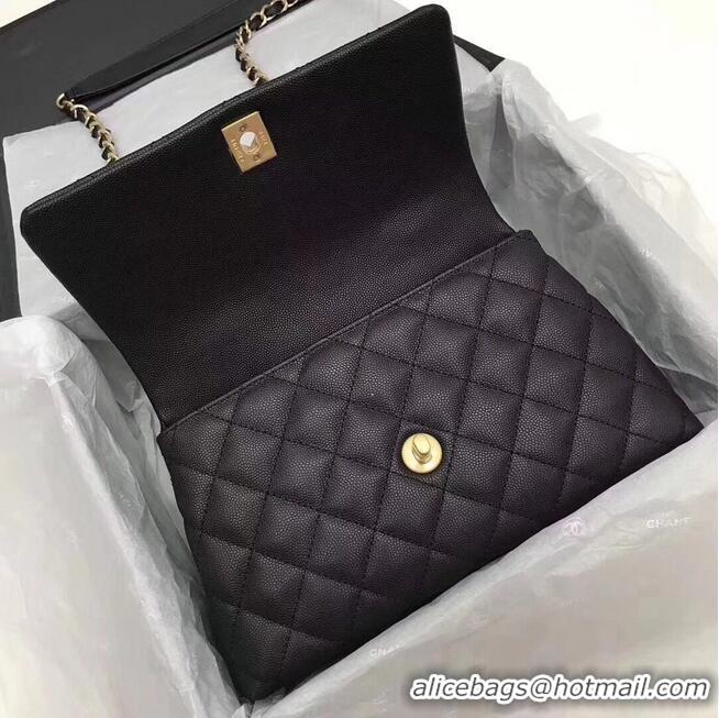 Famous Brand Chanel Classic Top Handle Bag black Cannage Pattern A92290 Gold