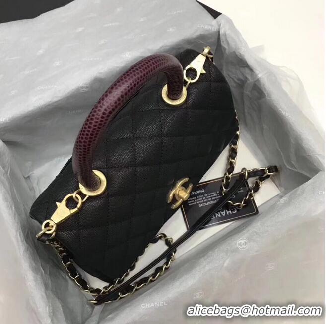 Famous Brand Chanel Classic Top Handle Bag black Cannage Pattern A92290 Gold