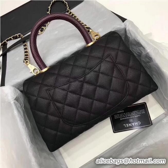 Famous Brand Chanel Classic Top Handle Bag black Cannage Pattern A92290 Gold