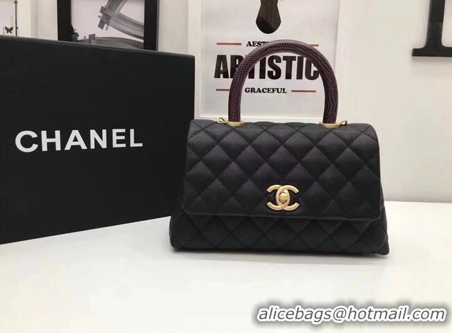 Famous Brand Chanel Classic Top Handle Bag black Cannage Pattern A92290 Gold