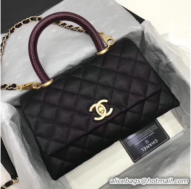 Famous Brand Chanel Classic Top Handle Bag black Cannage Pattern A92290 Gold