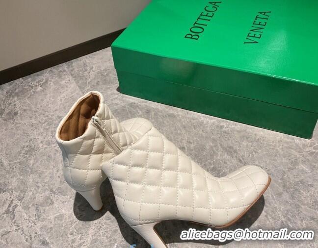 Top Grade Bottega Veneta Quilted Lambskin Square Heel Short Boots 102226 White