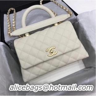 Original Cheap Chanel Classic Top Handle Bag White Cannage Pattern A92290 Gold