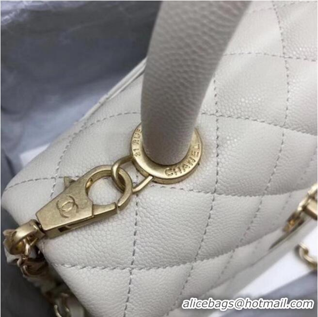 Original Cheap Chanel Classic Top Handle Bag White Cannage Pattern A92290 Gold