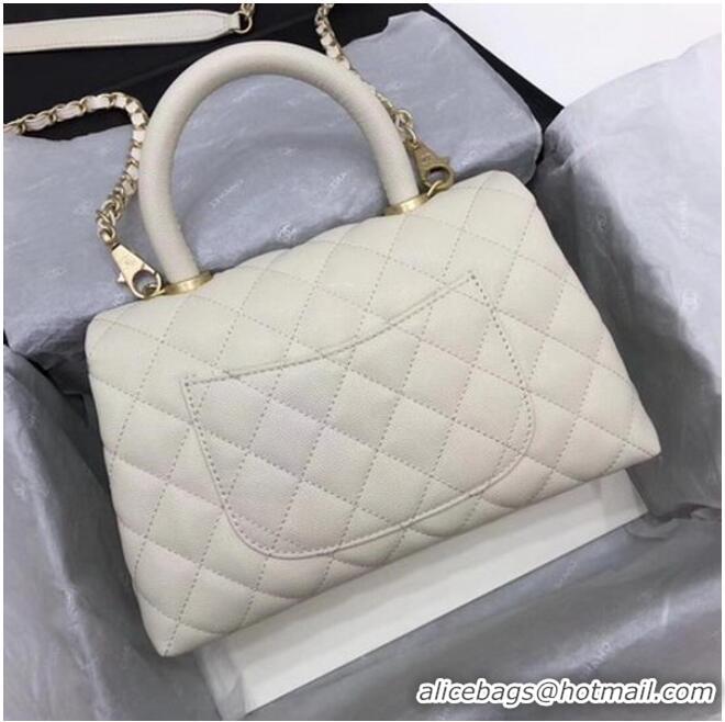 Original Cheap Chanel Classic Top Handle Bag White Cannage Pattern A92290 Gold