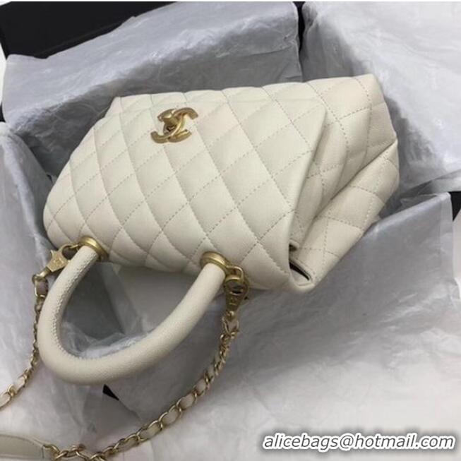 Original Cheap Chanel Classic Top Handle Bag White Cannage Pattern A92290 Gold