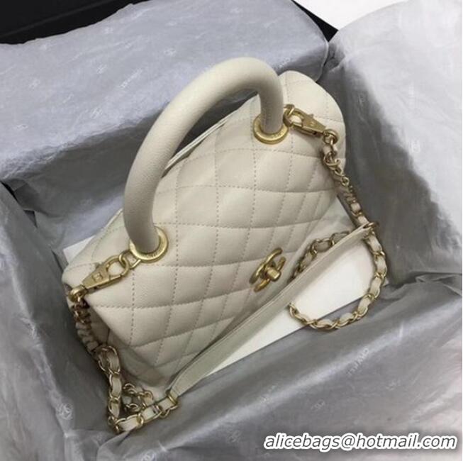 Original Cheap Chanel Classic Top Handle Bag White Cannage Pattern A92290 Gold