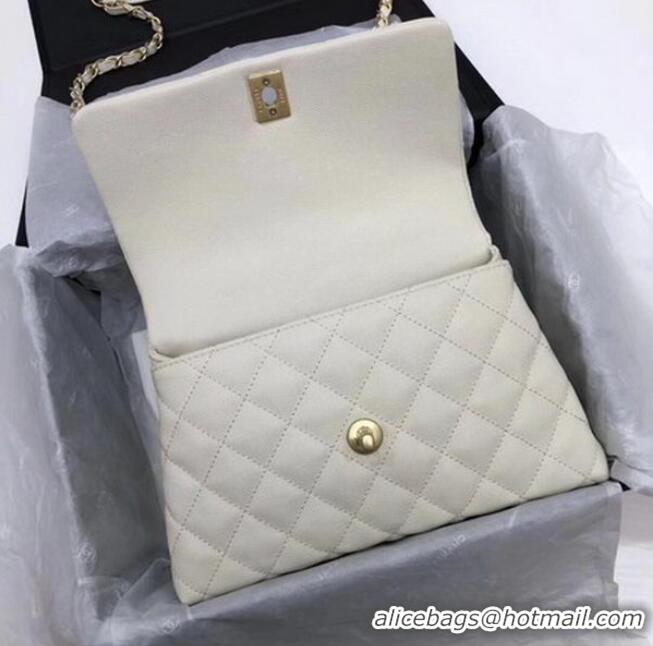 Original Cheap Chanel Classic Top Handle Bag White Cannage Pattern A92290 Gold