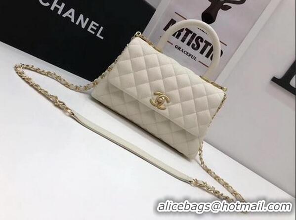 Original Cheap Chanel Classic Top Handle Bag White Cannage Pattern A92290 Gold