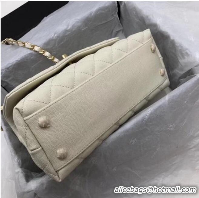 Original Cheap Chanel Classic Top Handle Bag White Cannage Pattern A92290 Gold