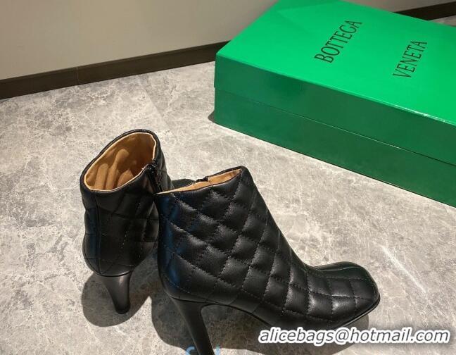 Charming Bottega Veneta Quilted Lambskin Square Heel Short Boots 102226 Black