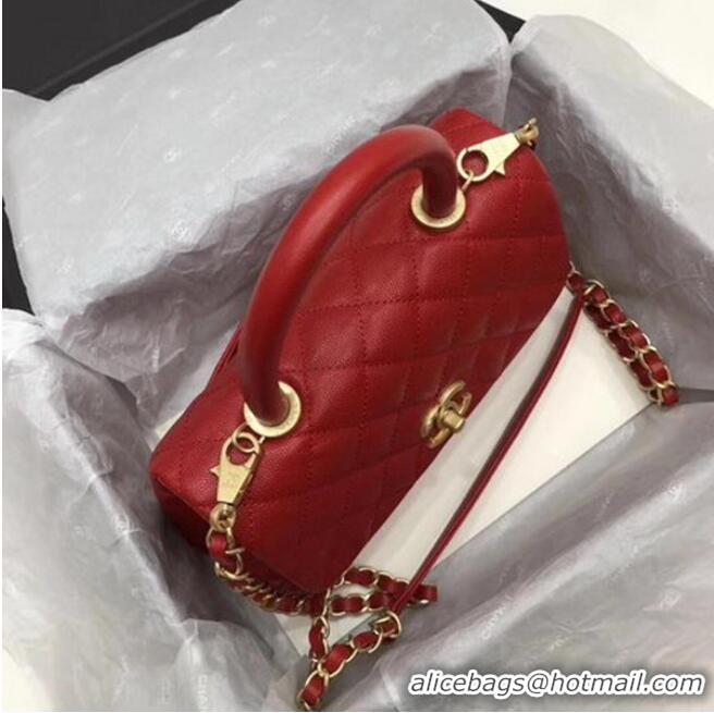 Best Price Chanel Classic Top Handle Bag Red Cannage Pattern A92290 Gold