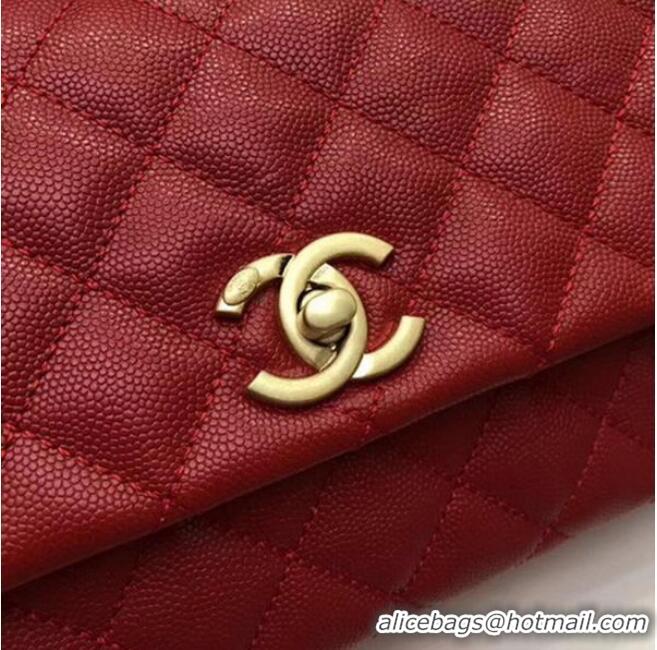 Best Price Chanel Classic Top Handle Bag Red Cannage Pattern A92290 Gold