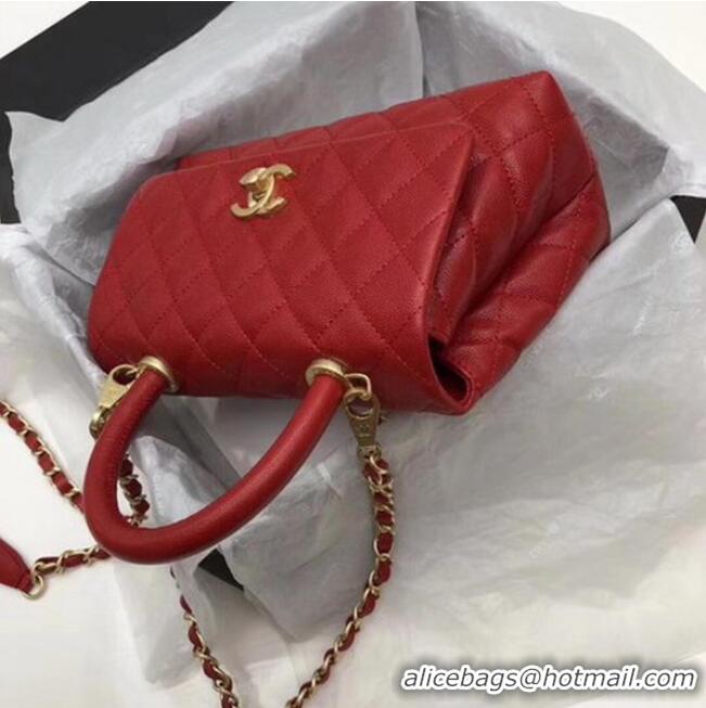 Best Price Chanel Classic Top Handle Bag Red Cannage Pattern A92290 Gold