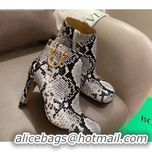 Top Quality Bottega Veneta Snakeskin Embossed Leather Short Boots with U Buckle 102230 Grey