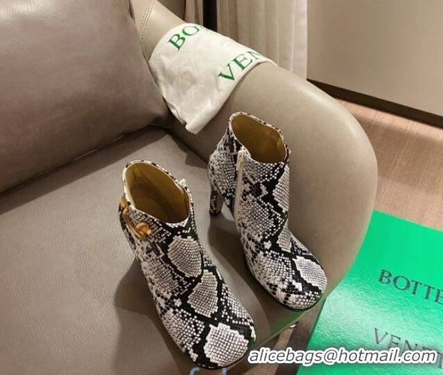 Top Quality Bottega Veneta Snakeskin Embossed Leather Short Boots with U Buckle 102230 Grey