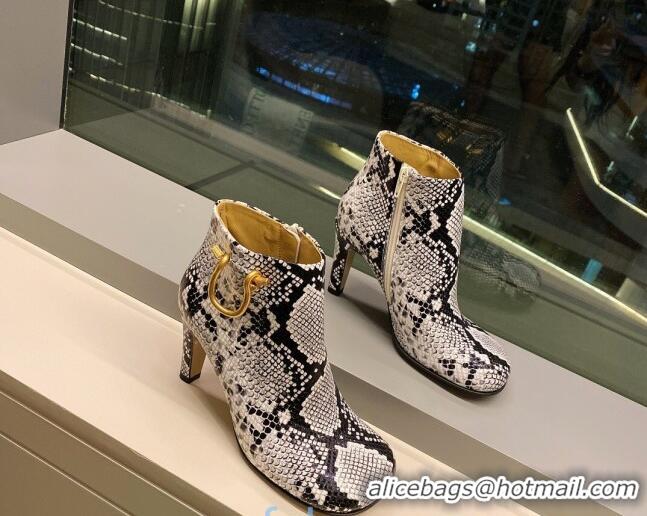 Top Quality Bottega Veneta Snakeskin Embossed Leather Short Boots with U Buckle 102230 Grey