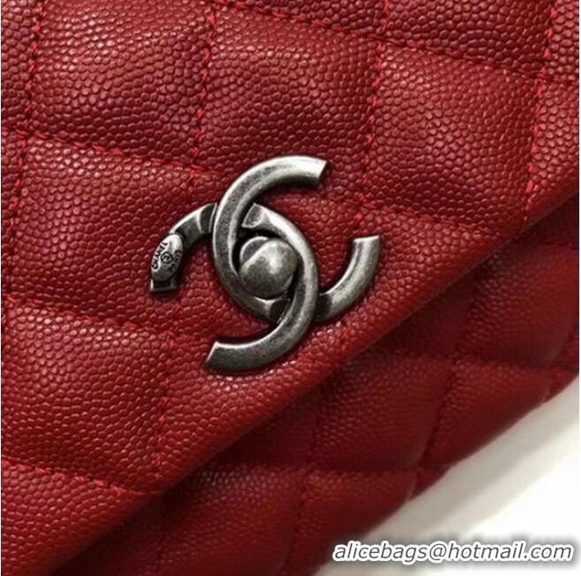 Most Popular Chanel Classic Top Handle Bag Red Cannage Pattern A92290 Silver