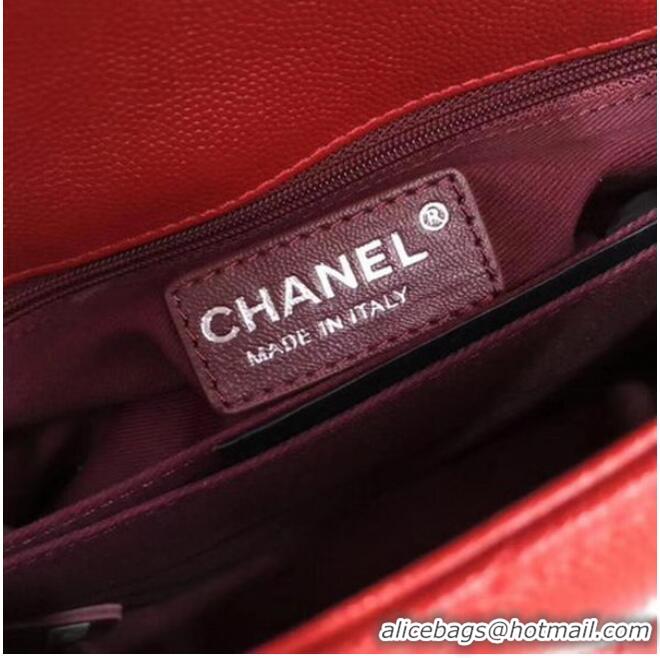 Most Popular Chanel Classic Top Handle Bag Red Cannage Pattern A92290 Silver