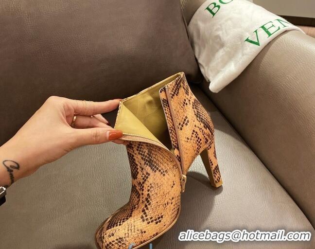 Lower Price Bottega Veneta Snakeskin Embossed Leather Short Boots with U Buckle 102230 Yellow