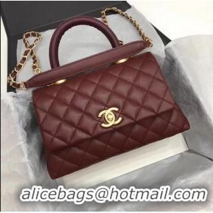 Good Taste Chanel Classic Top Handle Bag Wine Cannage Pattern A92290 Gold