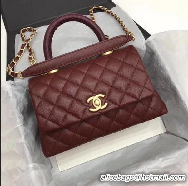 Good Taste Chanel Classic Top Handle Bag Wine Cannage Pattern A92290 Gold