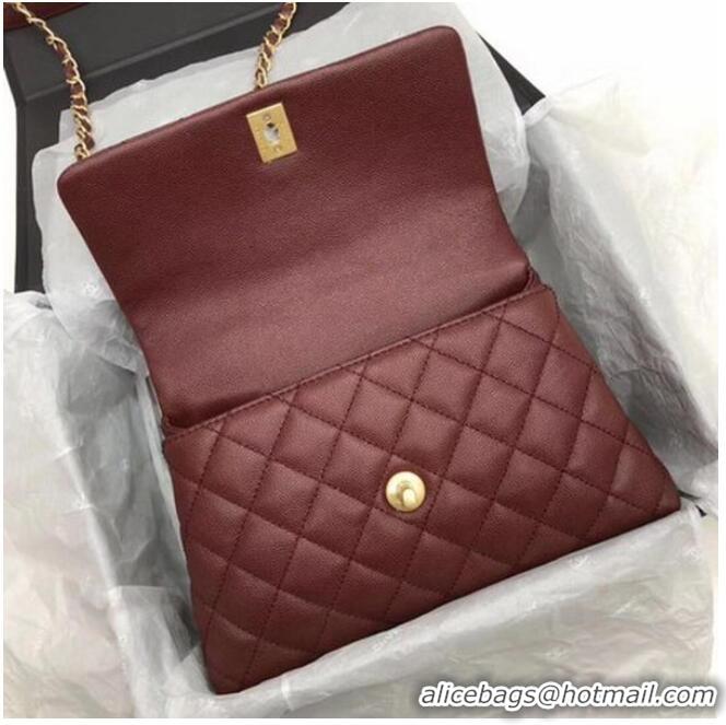 Good Taste Chanel Classic Top Handle Bag Wine Cannage Pattern A92290 Gold