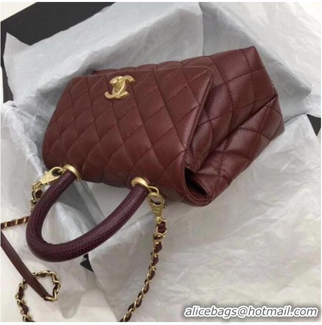 Good Taste Chanel Classic Top Handle Bag Wine Cannage Pattern A92290 Gold