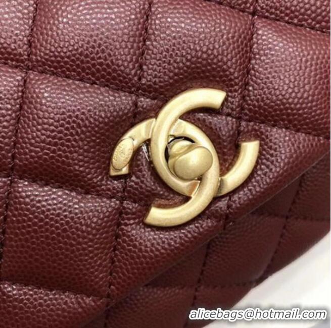 Good Taste Chanel Classic Top Handle Bag Wine Cannage Pattern A92290 Gold