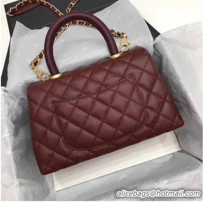 Good Taste Chanel Classic Top Handle Bag Wine Cannage Pattern A92290 Gold