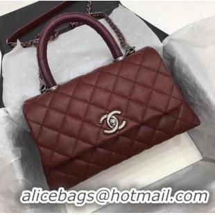 Promotional Chanel Classic Top Handle Bag Wine Cannage Pattern A92290 Silver