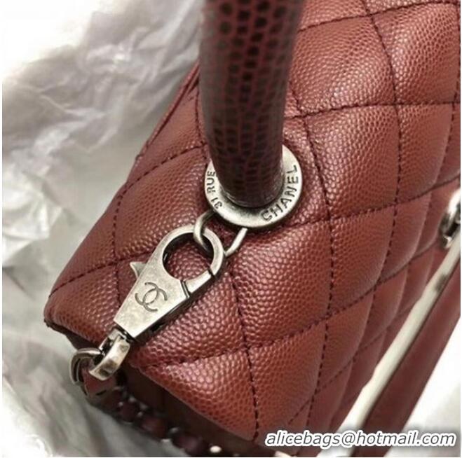 Promotional Chanel Classic Top Handle Bag Wine Cannage Pattern A92290 Silver