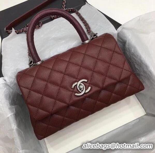 Promotional Chanel Classic Top Handle Bag Wine Cannage Pattern A92290 Silver