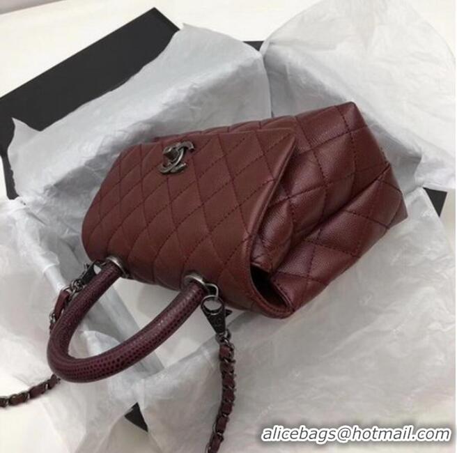 Promotional Chanel Classic Top Handle Bag Wine Cannage Pattern A92290 Silver