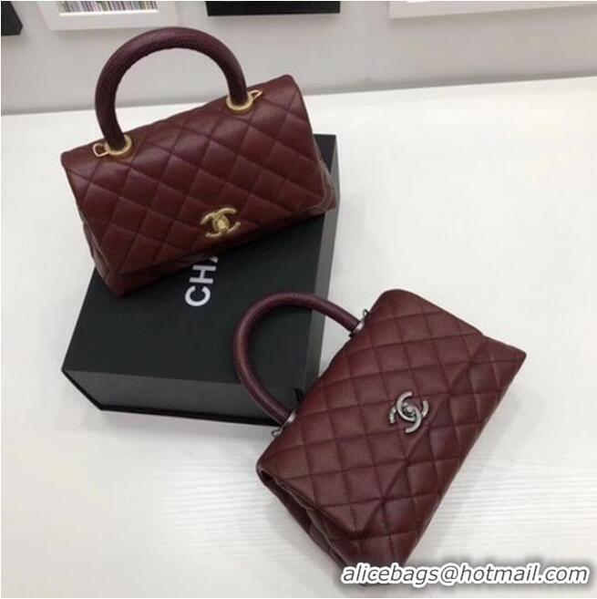 Promotional Chanel Classic Top Handle Bag Wine Cannage Pattern A92290 Silver