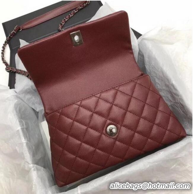 Promotional Chanel Classic Top Handle Bag Wine Cannage Pattern A92290 Silver