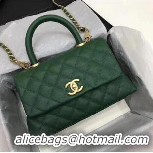 Unique Grade Chanel Classic Top Handle Bag Green Cannage Pattern A92290 Gold