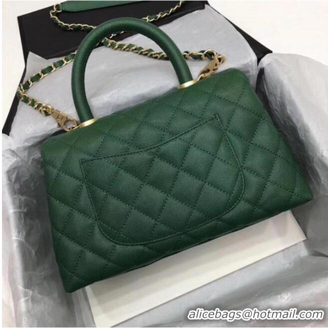 Unique Grade Chanel Classic Top Handle Bag Green Cannage Pattern A92290 Gold