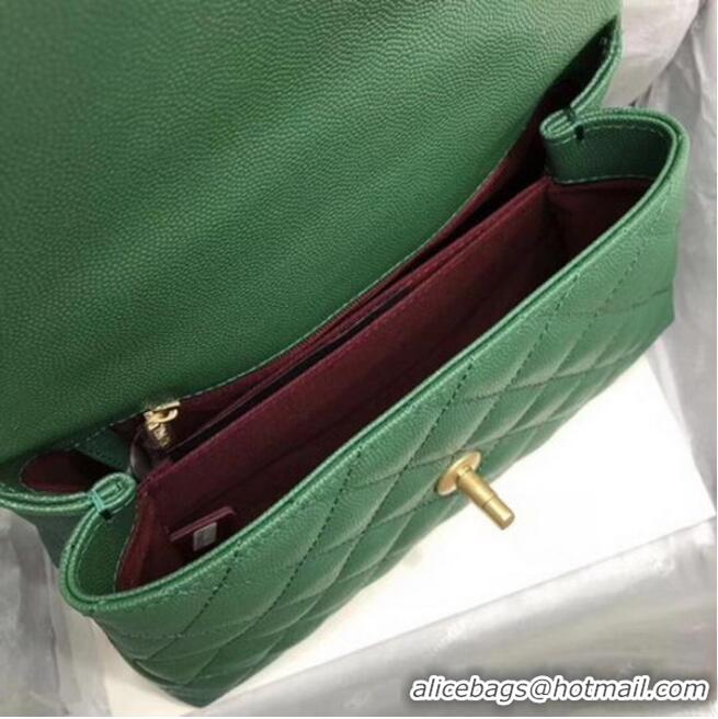 Unique Grade Chanel Classic Top Handle Bag Green Cannage Pattern A92290 Gold